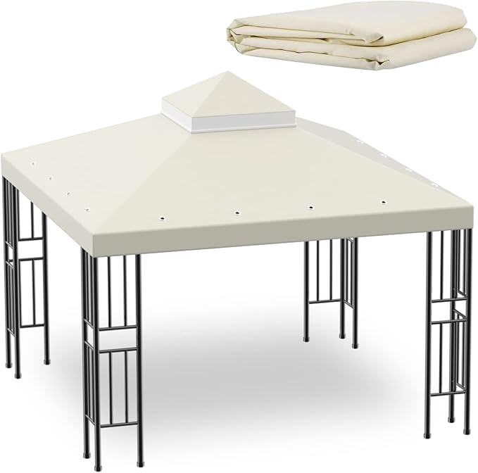 Sumfaller 10x10 FT Gazebo Replacement Canopy Top Cover Double Tiered Canopy Top Cover for Patio Garden Outdoor BBQ Roof Cover Grill Shelter (Beige) Rootora