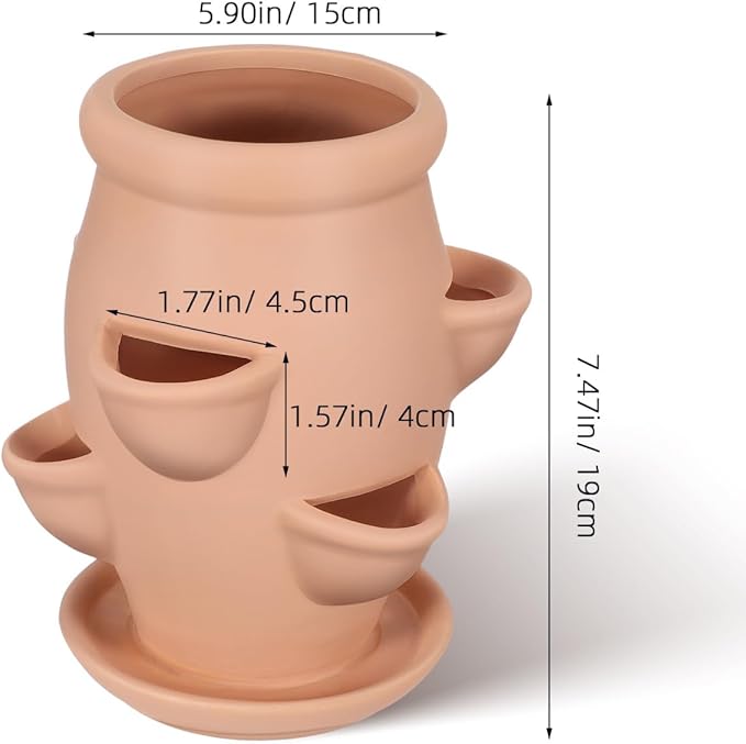 Strawberry Planter Garden Tower with 6 Pocket Terracotta Pot Vertical Garden Planters Pot Versatile Flower Container for Home Patio Balconies Gardening Abaodam