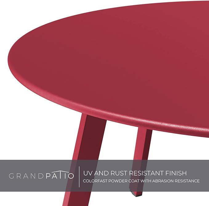 Grand patio Round Steel Patio Coffee Table, Weather Resistant Outdoor Large Side Table, (Red, 1PC) GrandPatio