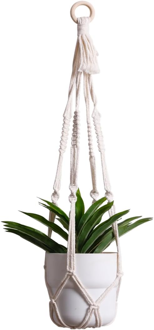 Artilady Plant Hanger Indoor Macrame Hanging Planters for Plants Holder Boho White Basket No Tassels Farmhouse Rustic Window Wall Decor (White Planter-1pcs) Artilady