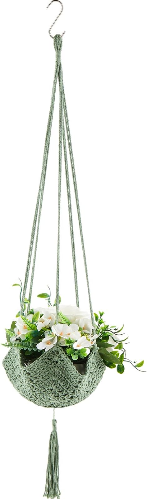 Shappy 1 Pack Jute Crochet Long Plant Hanger for 3 Inch to 12 Inch Pots, Macrame Plant Holder Rope with S Shaped Hooks for Halloween Home Decor (Sage Green) Shappy