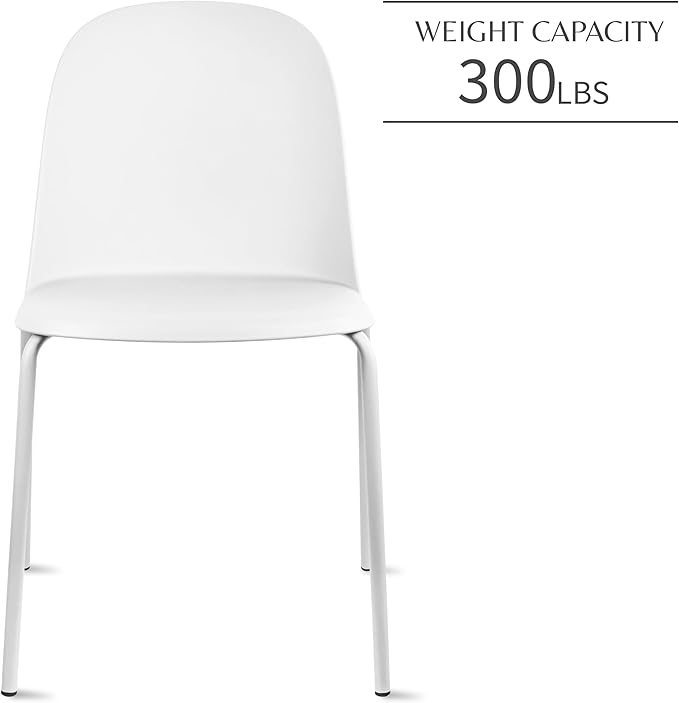 2xhome Modern Stackable Armless Dining Chair | Plastic Shell Seat with Metal Legs | Indoor or Outdoor Use | Home Kitchen Patio (2, White, No Padding) 2xhome