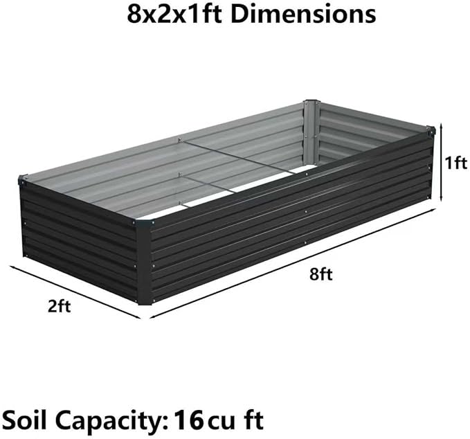 8x2x1ft(2 Pack) Galvanized Raised Garden Bed,Outdoor Planter Box Metal Patio Kit Planting Bed for Vegetables Flowers Herb,Black Foxlang