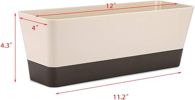 Skelang 2 Pcs Rectangular Plant Pot, 12" Watering Plant Container with Drainage Hole, Window Planter Box with Saucer for Succulents, Flowers, Herbss Skelang
