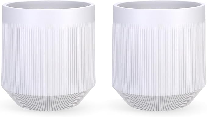 Plant Pots，Set of 2 Plastic Large Pots for Indoor Plants,Flower Pots Outdoor Planters with Drainage Hole and Seamless Saucer,(White 12Inches) Rootora