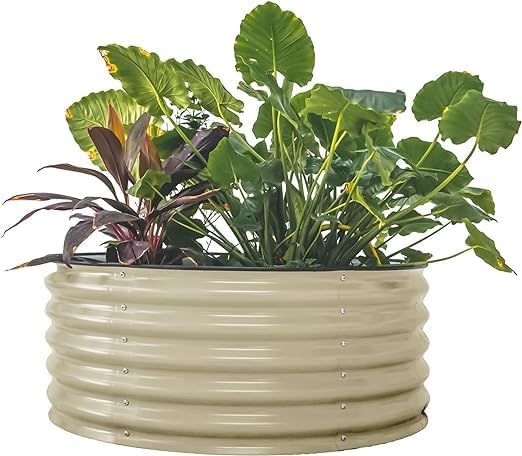 Vego garden 17" Tall 42" Round Raised Garden Bed Metal Raised Bed Planter Box for Vegetables Flowers Patio, Pearl White VegoGarden