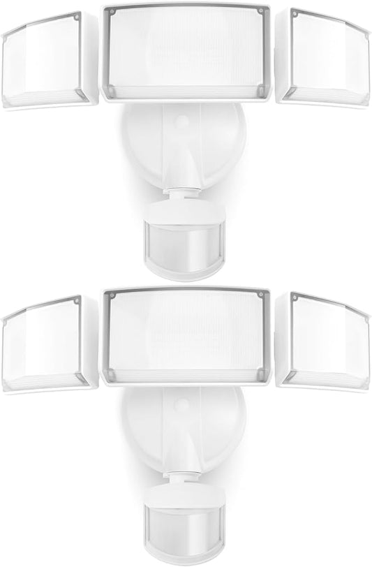 LUTEC 2 Pack 72W 7500LM LED Security Lights Motion Sensor Light Outdoor, 5000K Daylight, IP65 Waterproof, Dusk to Dawn, 3-Head Motion Detected Flood Light for Garage, Yard, Porch(White) LUTEC