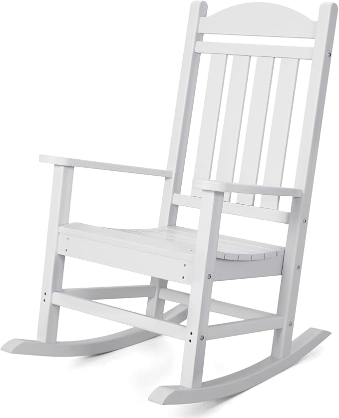Devoko HDPE Rocking Chair Plastic Outdoor Indoor Patio Rocker Chair High Back All Weather Rocker for Patio Backyard Porch Garden (White) DEVOKO