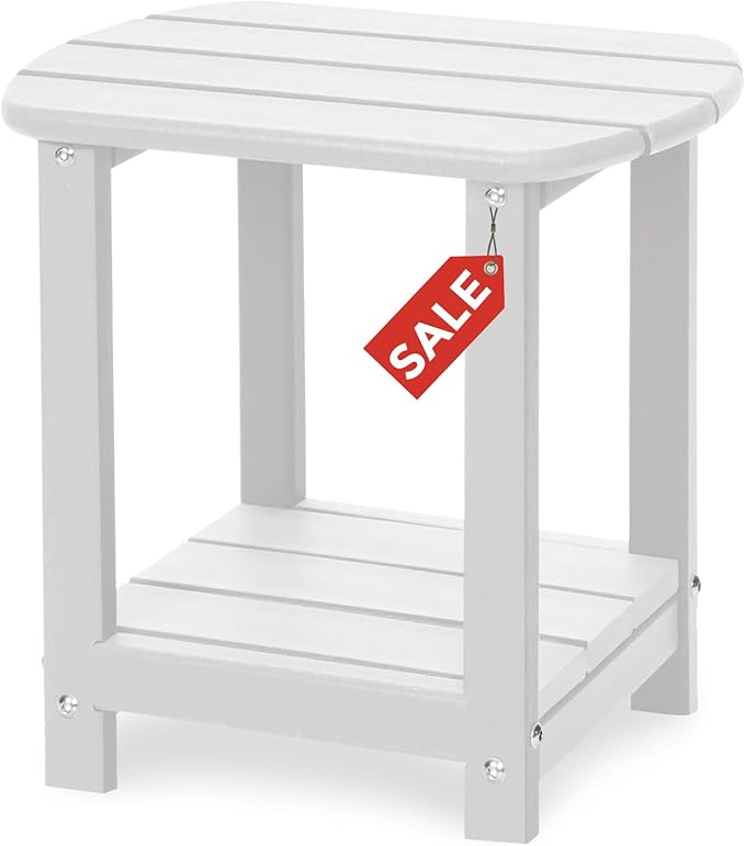Adirondack Square Outdoor Side Table,2-Tier Storage Patio Side Table, HDPE End Tables for Backyard Pool Porch Garden Lawn GARDENSTAR
