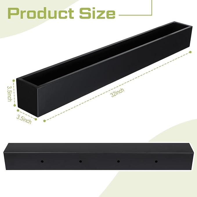 32 x 3.5 x 3.5 Inch Long Rectangular Planter Box Window Sill Plant Box Metal Water Trough Indoor Large Modern Steel with Drainage Holes Herb Garden Home(Black) FillTouch