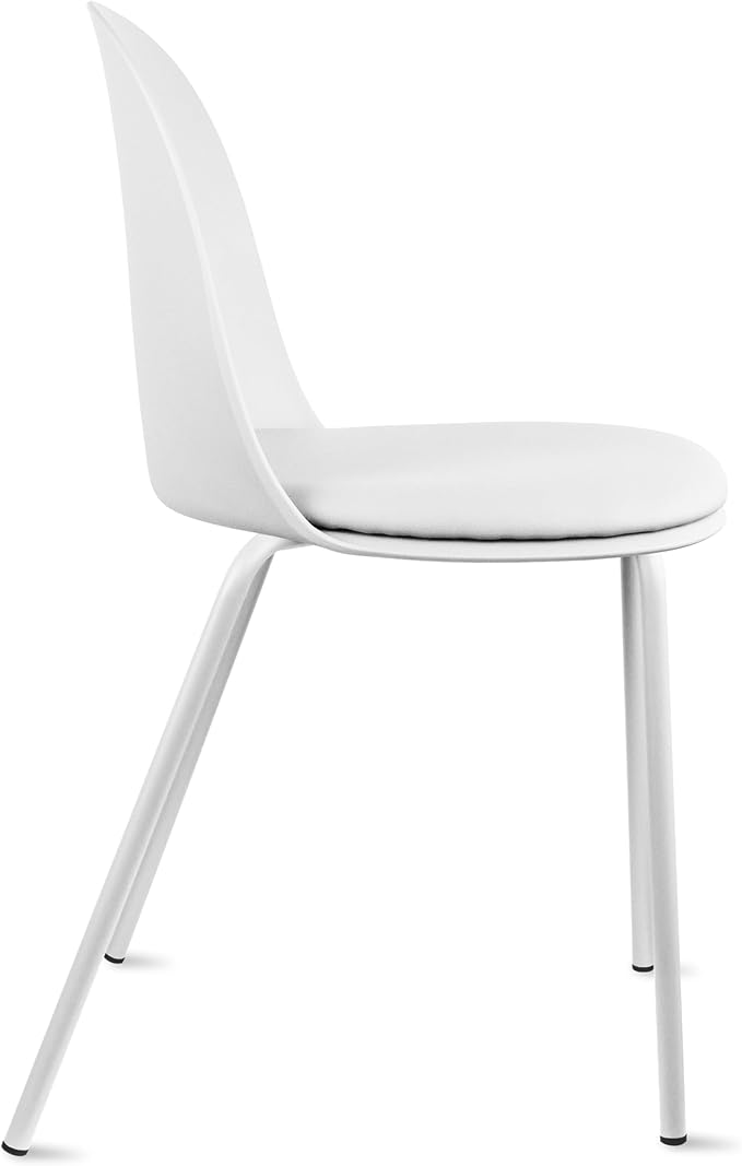 2xhome Modern Stackable Armless Dining Chair | Plastic Shell Seat with Metal Legs | Indoor or Outdoor Use | Home Kitchen Patio (4, White, Padded Seat) 2xhome