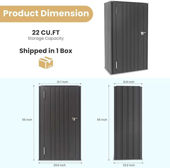 Greesum Outdoor Metal Storage Cabinet, 55'' Lockable Tall Shed, Vertical Tool Organizer Without Shelves for Garage, Patio, Backyard, Home & Lawn, Black BuynowfromGreesum