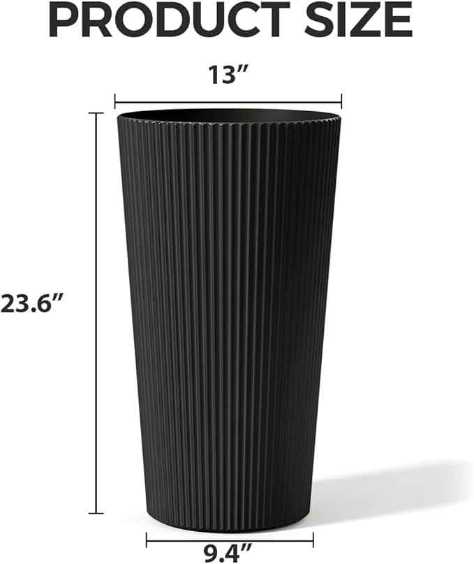 23.6" Tall Planters for Outdoor Plants,Large Outdoor Planters for Front Porch Decor with Drainage Hole, Flower Pots Fits Indoor Plants Patio/Garden, Plastic Striped Black (2 Pack) Outdoorchairs