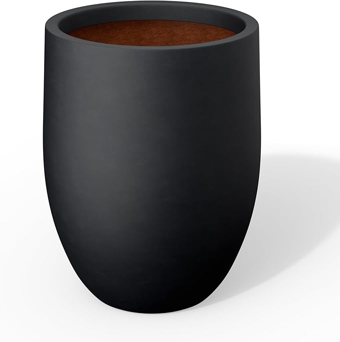 Kante 21.7 Inch Tall Concrete Planter, Large Indoor Outdoor Plant Pot with Drainage, Smooth Black Finish with Painted Interior, Ideal for Porch, Home, Garden, Patio Kante