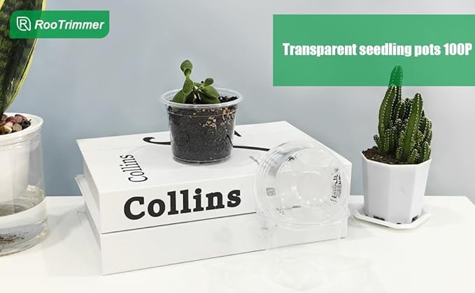Clear Seedling pots 100-Pack 3.2 Inches Round for Seeds Starter Pots, Seeds Germination Transparent Clean Pots with Drainage Holes(100 Pcs, 3.14Inch) RooTrimmer