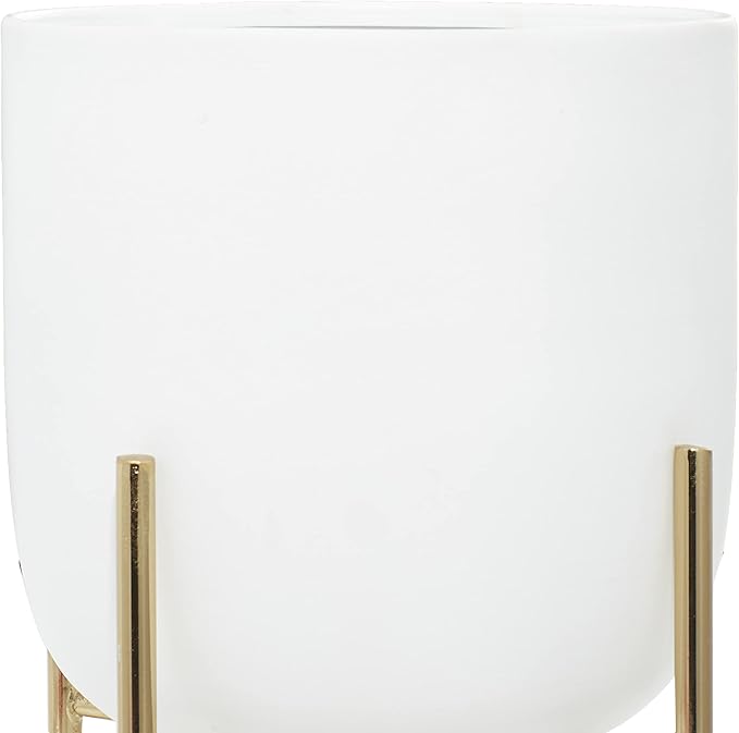 Deco 79 Metal Indoor Outdoor Planter Large Planter Pot with Removable Gold Stand, Set of 2 Planters 16", 13"H, White Deco79
