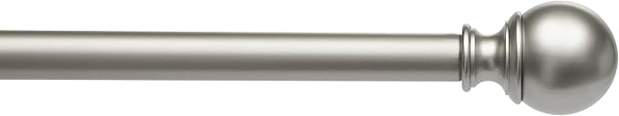 Amazon Basics Sturdy Adjustable Curtain Rod for Windows with Round Finials, Easy Installation, 1-Inch Rod, 36" to 72", Nickel, 1-Pack AmazonBasics