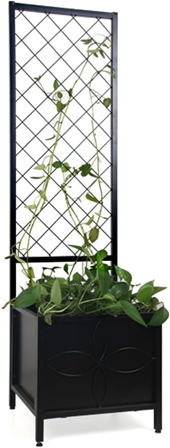 Zhongma 15.75 x 15.75 x 55 in Raised Garden Bed with Trellis,Heavy Duty Plant Box for Climbing Plants with Drainage Hole, Metal Lattice Planter Gardon Box with Inner Fabric Liners. Zhongma