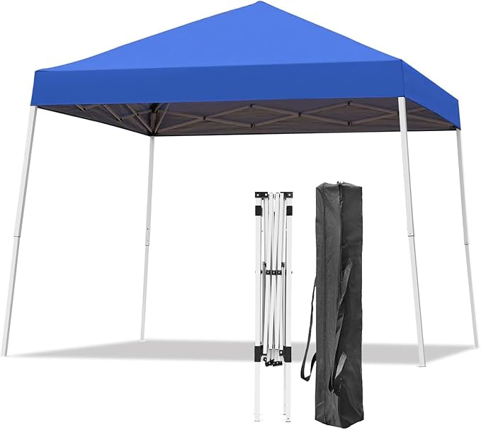 Canopy Tent, 10X10 FT Pop Up Canopy Outdoor Instant Tent Slant Legs with Carrying Bag, Portable Gazebo Shelter for Patio Deck Garden and Beach - 8X8 FT Canopy Cover, Blue Oneofics