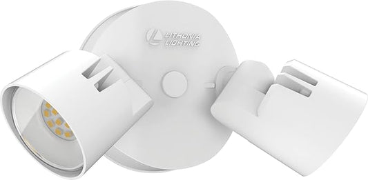 Lithonia Lighting HomeGuard 2-Light LED Outdoor Flood Lights, Wall or Ceiling Mount Outdoor Lights, 4000K Cool White, Round Heads, White (HGX LED 2RH 40K 120 WH M2) AcuityBrands