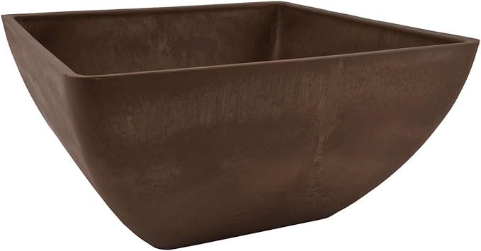 PSW Pot Collection 12x6 inch Plastic/Stone/Wood Composite Square Planter – No Drainage Hole (Drillable), Modern Indoor/Outer Pot for Flowers, Foliage, Succulents, Fairy Gardens, Chocolate PSW