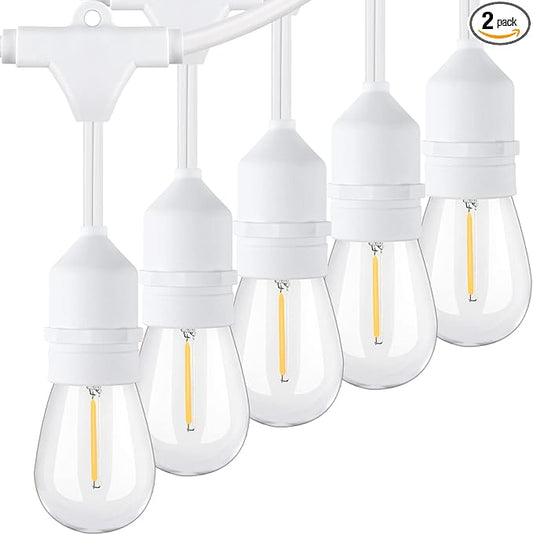 96FT(48×2) Outdoor String Lights, Commercial Grade Heavy Duty White Wire Patio Light with Dimmable S14 Shatterproof LED Bulbs, Linkable Waterproof Bistro Lights for Outside Deck Backyard Cafe Market Lakumu