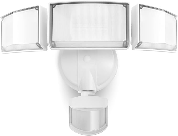 LUTEC 72W 7500LM LED Security Lights Motion Sensor Light Outdoor, 5000K Daylight, IP65 Waterproof, Dusk to Dawn, 3-Head Motion Detected Flood Light for Garage, Yard, Porch(White) LUTEC