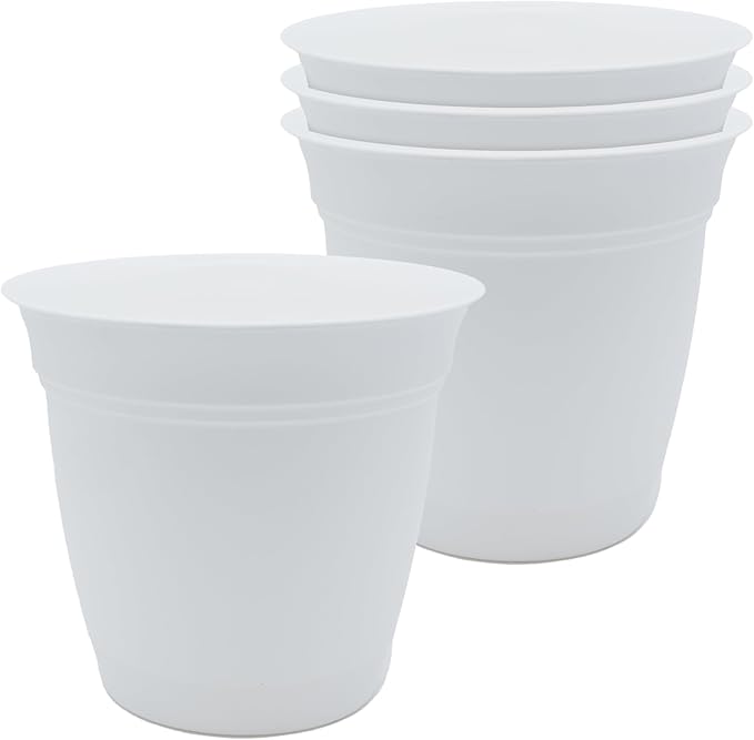 The HC Companies 8 Inch Eclipse Round Planter Pots with Drainage Holes & Attached Saucer, Lightweight UV-Resistant Plastic Indoor & Outdoor Planters, 4-Pack Flower Pots for Garden & Home Decor, White TheHCCompanies