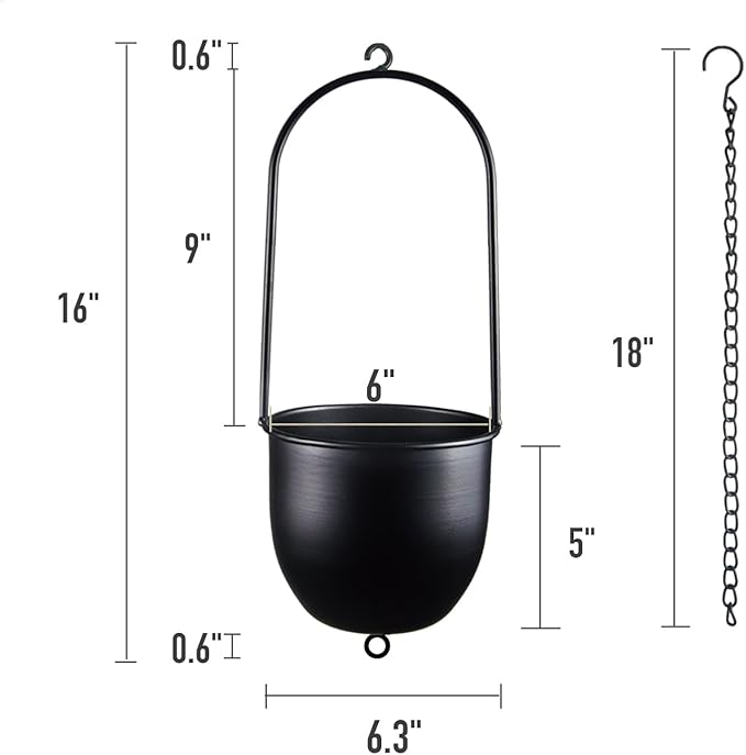 Stackable Metal Hanging Planters, Set of 2 Black Oval Plant Hangers with 6 inch Flower Pots, Modern Wall and Ceiling Plant Holders for Indoor Outdoor Plants Home Décor HemePaha