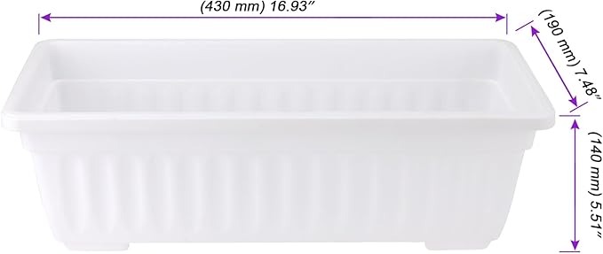 JOIKIT 6 Packs 17 Inch White Plastic Flower Window Boxes Planters with Drainage Holes & Tray, Rectangular Long Vegetable Flower Windowsill Box Planter Pot with Plant Label for Garden Patio Balcony JOIKIT