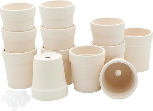4E's Novelty Ceramic Flower Pots with Drainage Holes, 3.14", Pack of 12, Small Clay Garden Planters for Succulents, Cactus, Plants, DIY Easter Spring Craft Activity 4EsNovelty
