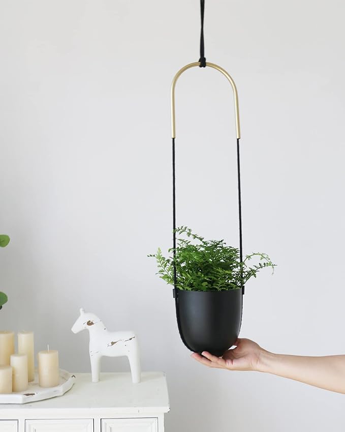 Metal Hanging Planter for Indoor Outdoor Plants Wall and Ceiling Hanging Flower Pot Plant Holder for Succulent Vines Ferns, Height Adjustable Modern Minimalist Room Decor(Black) ABETREE