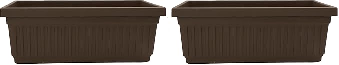 The HC Companies 18 Inch Venetian Rectangular Window Planter Box - Lightweight Plastic Indoor Outdoor Plant Pot with Drainage for Windowsill, Herbs, Flowers, Chocolate (Pack of 2) TheHCCompanies