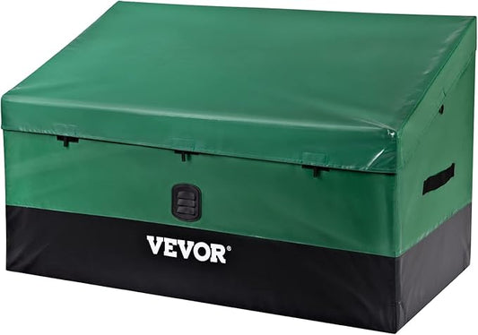 VEVOR Outdoor Storage Box, 150 Gallon Waterproof PE Tarpaulin Deck Box w/Galvanized Frame, All-Weather Protection & Portable, for Camping, Garden, Poolside, and Yard, Black & Green VEVOR