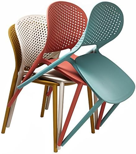 2xhome Set of 4 Patio Dining Chairs | Modern Stackable Outdoor Pool Side Chair | Weather Resistant Plastic for Yard, Porch, Balcony, Kitchen, White 2xhome