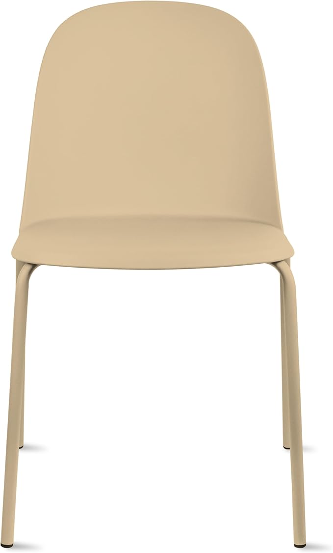 2xhome Set of 2 Modern Stackable Armless Dining Chairs | Plastic Shell Seat with Metal Legs | Indoor or Outdoor Use | Home Kitchen Patio, Beige 2xhome