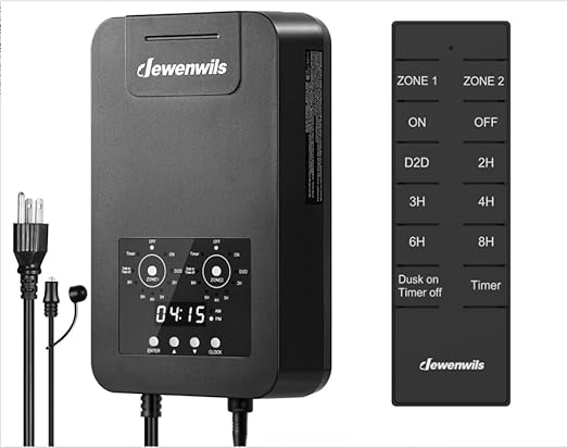 DEWENWILS 300W Low Voltage Landscape Transformer with 2 Zones, 120V AC to 15V DC, Low Voltage Transformer with Remote, Photocell Sensor & Timer, Outdoor Landscape Lighting for Spot Light Steplight DEWENWILS