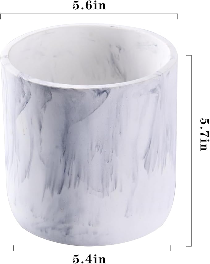 Ekirlin 6 Inch Resin Plant Pot Indoor - Natural Marble Texture Garden Planter with Drainage Hole, Removable Rubber Stopper and Non-Slip Soft Pad, Modern Succulents Containers for Home, Outdoor Ekirlin