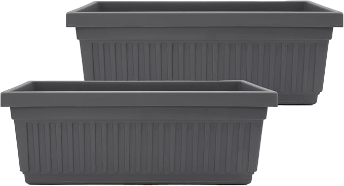 The HC Companies 30 Inch Venetian Window Planter Box with Drainage Plug, Lightweight UV-Resistant Plastic Indoor & Outdoor Planters, 2-Pack Flower Box for Garden & Home Decor, Warm Gray TheHCCompanies