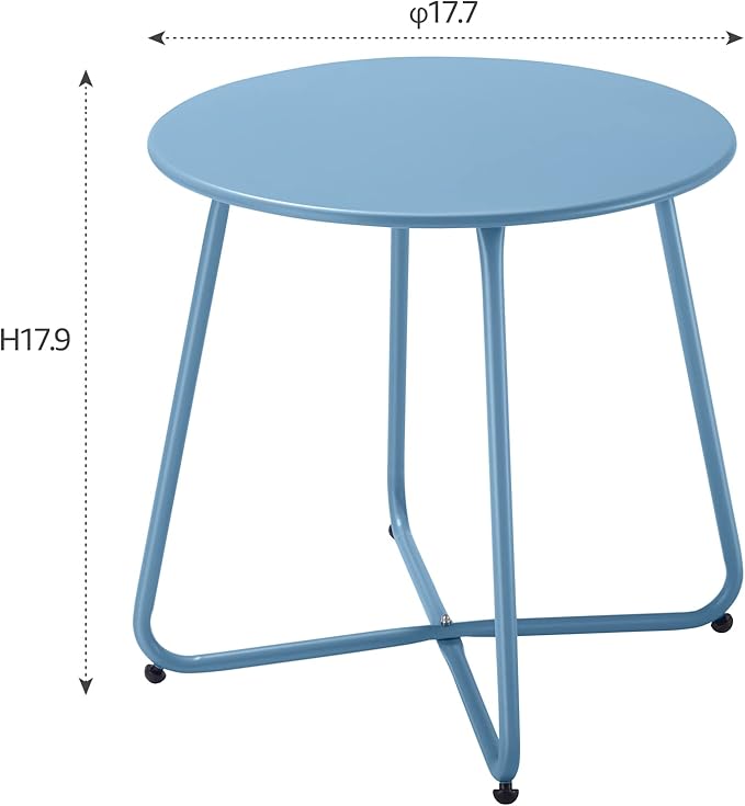 Patio Outdoor Side Table Waterproof Round Metal Steel Small Side Table Weather Resistant Portable Outdoor and Indoor End Table for Garden Balcony Yard, Blue Meluvici