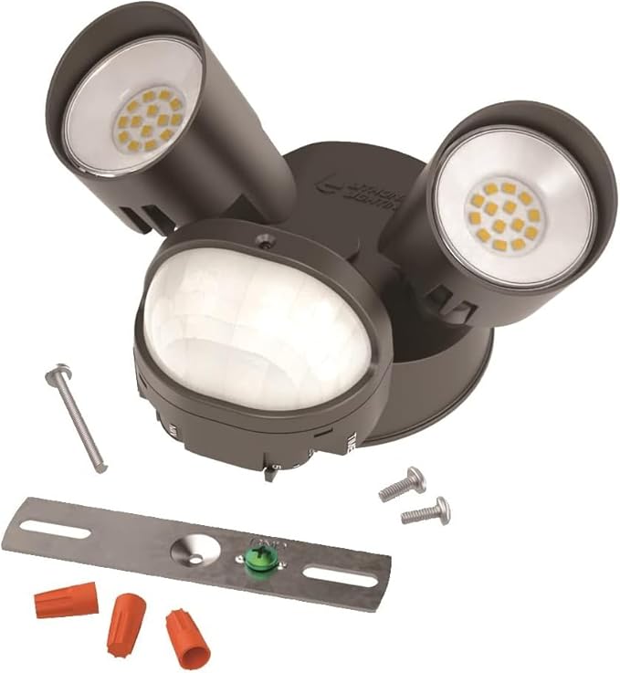 Lithonia Lighting HomeGuard 2-Light LED Outdoor Flood Lights, Motion Sensor Outdoor Lights with Dusk to Dawn, 4000K Cool White, Round Heads, Dark Bronze (HGX LED 2RH 40K 120 MO DDB M2) AcuityBrands