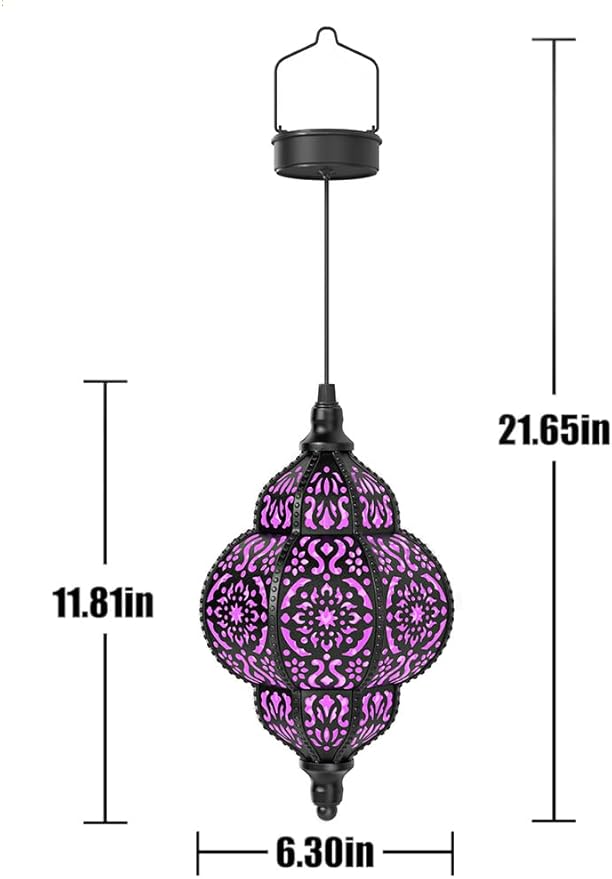 Hanging Solar Lights Outdoor Garden Decor Solar Lantern Waterproof Plastic Moroccan Outdoor Decorations for Patio Pathway Yard Backyard Garden Decorative (2, Purple) Hapjoy