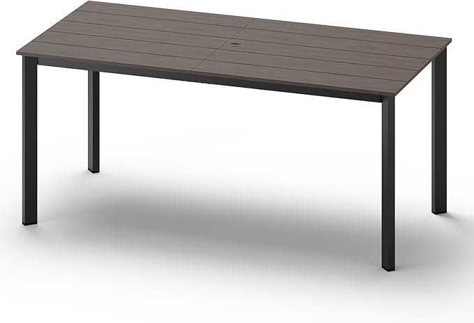 Outdoor Patio Dining Table, Aluminum & HDPS Outdoor Table with Umbrella Hole, All-Weather for Deck, Garden, Lawn, Backyard, Poolside (Charcoal) ComfCove