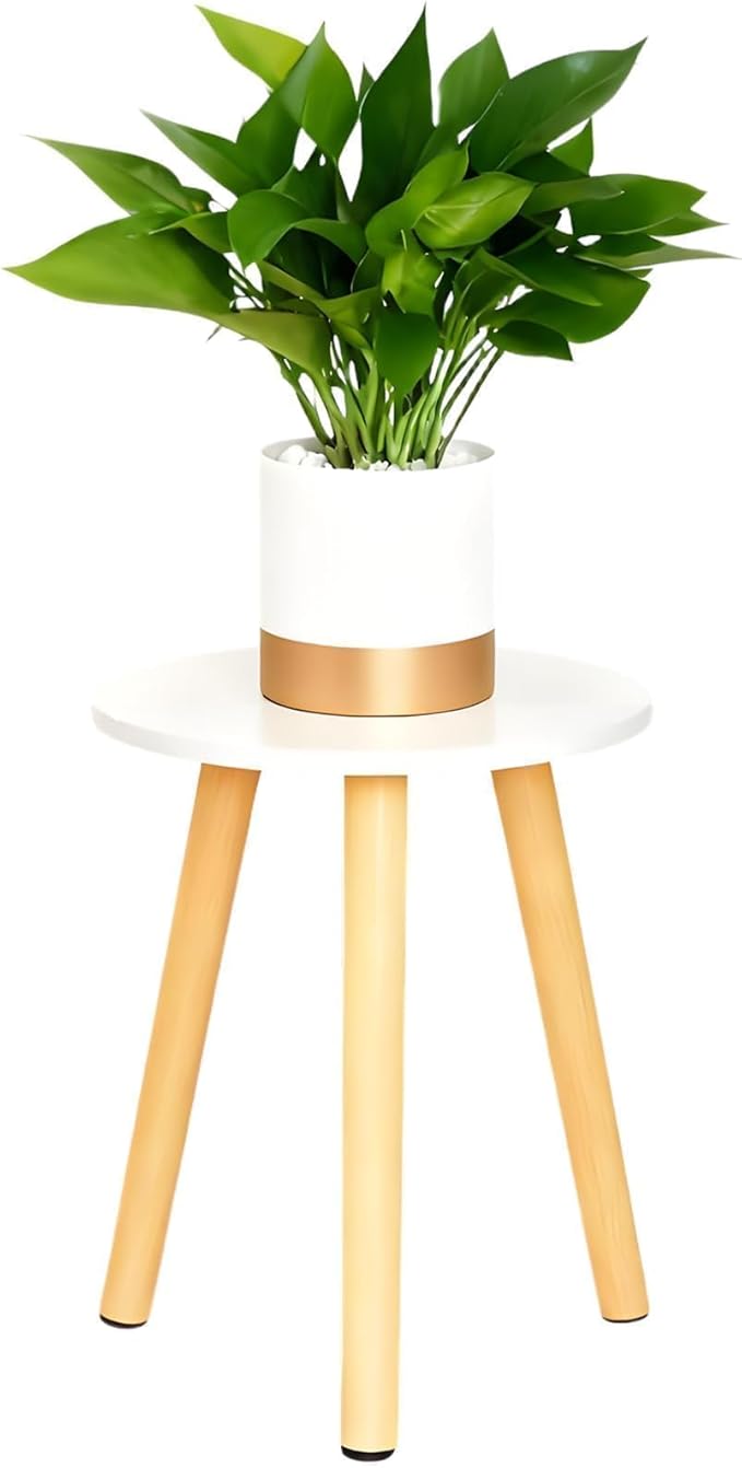 Plant Stand Indoor/Outdoor for Plants,Wood White Planter Stands Holder Mid Century Pedestal Shelf,Sturdy Short Flower Rack Boho Short Plant Table 15.7"Tall Wooden Plants Stool for Garden,Patio Home