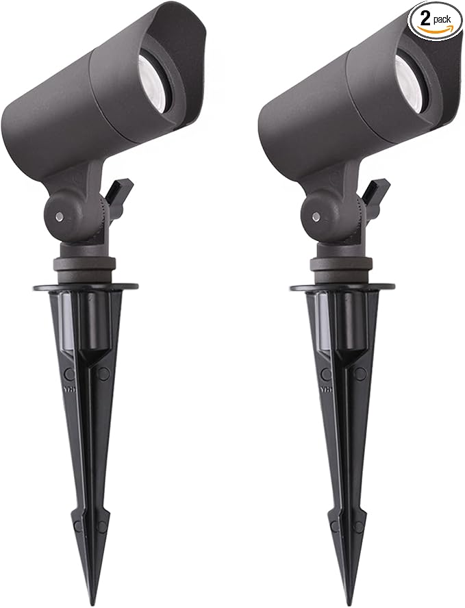 E ENERGETIC LIGHTING LED Landscape Lights with Connectors, 12V Low Voltage, Warm White 3000k, 4W, 175LM, Outdoor Waterproof Garden Pathway Lights Wall Tree Flag Spotlights with Spike Stand, 2 Pack EENERGETICLIGHTING