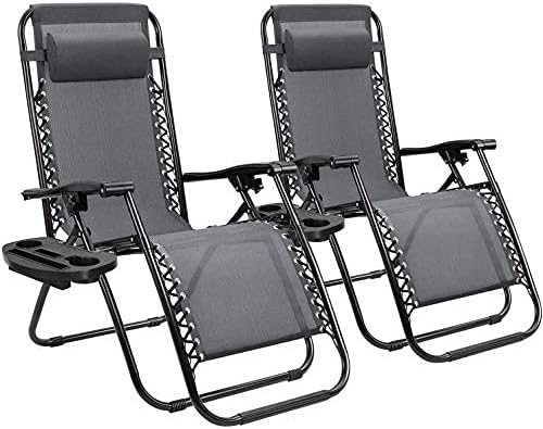 Homall Zero Gravity Chair - Patio Folding Lawn Lounge Chairs Outdoor Gravity Reclining Lounge Chair with Pillows for Poolside Backyard and Beach Set of 2 (Gray) Homall