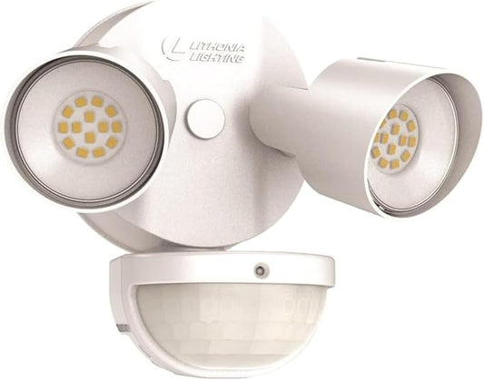 Lithonia Lighting HomeGuard 2-Light LED Outdoor Flood Lights, Motion Sensor Outdoor Lights with Dusk to Dawn, 4000K Cool White, Round Heads, Dark White (HGX LED 2RH 40K 120 MO WH M2) AcuityBrands