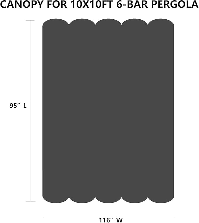 Pergola Shade Cover Replacement Canopy Top Compatible with 10 X 10 ft 6-Bar Pergola Frames - Gray (Canopy Size 116" W x 95" L, Canopy Top Only) Rootora