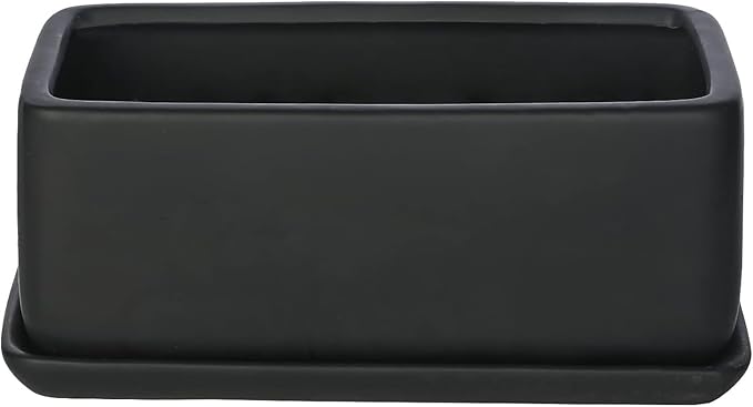 MyGift 10 Inch Matte Black Ceramic Indoor Plant Pot Succulent Planter, Decorative Flower Planter with Drainage Hole and Removable Tray MyGiftHome