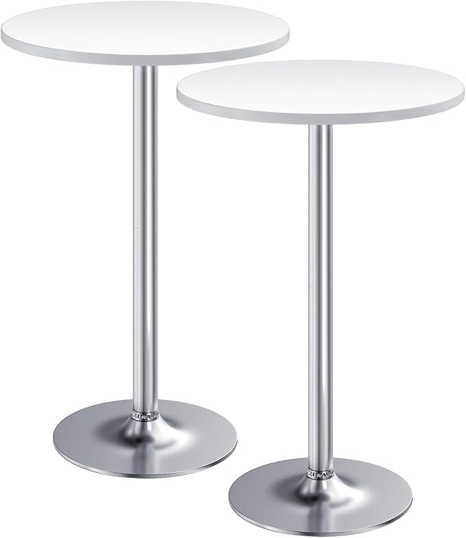 Furmax Bistro Pub Table Round Bar Height Cocktail Table for Home Bar, Small Round Bar Tables for Party, Dining Room, Living Room and Wedding, Metal Base MDF Top Obsidian, 40.6 Inch Height (2, White-2) Furmax